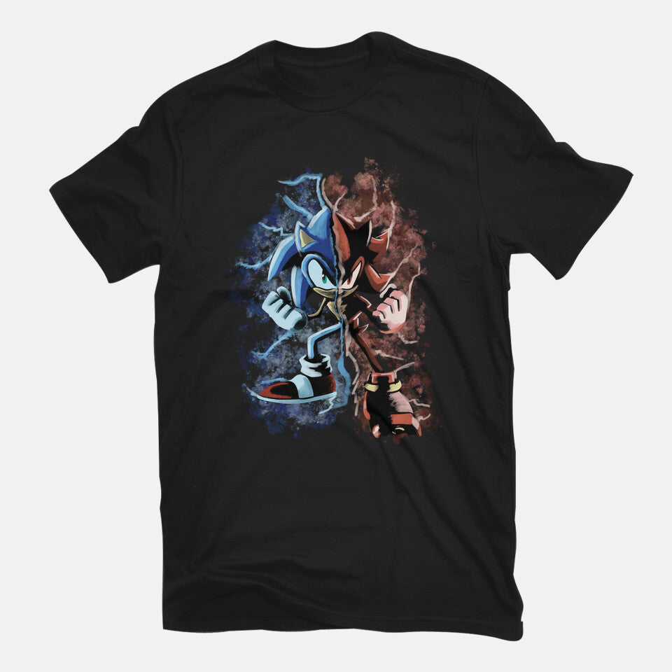 Two Faces Speed – Gaming Graphic T-Shirt in black, flat-lay product view