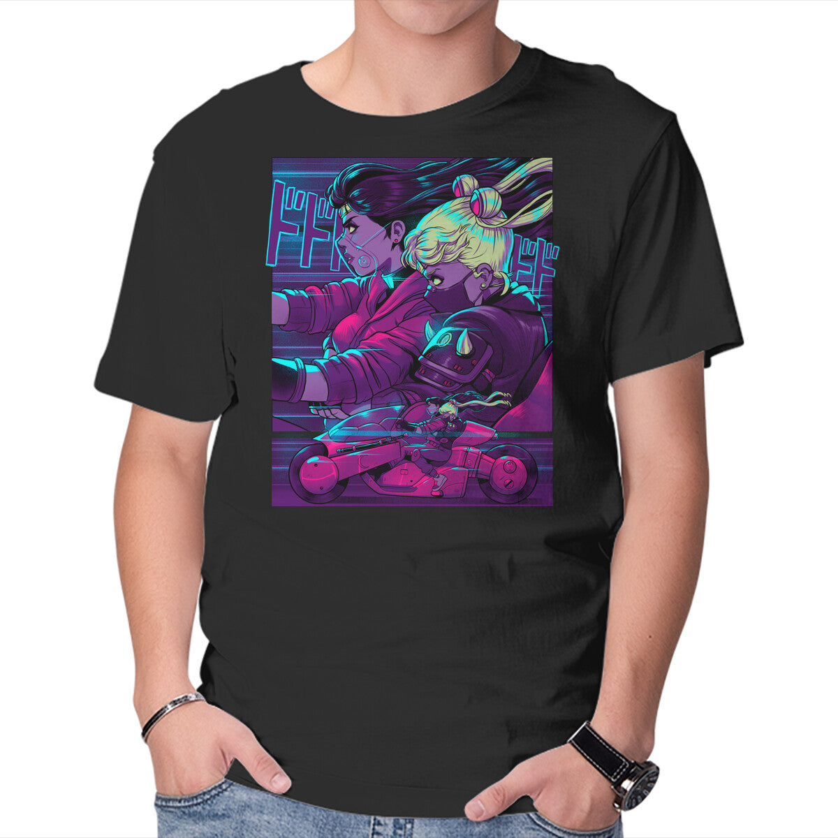Neon Moon Eclipse – Anime Graphic T-Shirt in black, product display