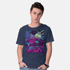 Model wearing navy Neon Moon Eclipse – Anime Graphic T-Shirt