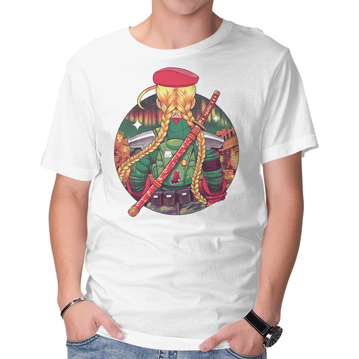 Autumn Fighter – Gaming Graphic T-Shirt in white, product display