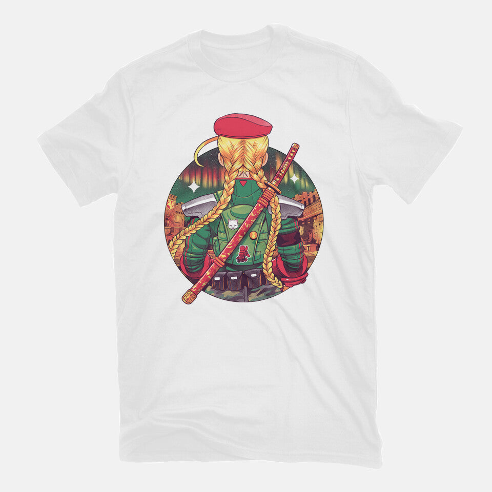 Autumn Fighter – Gaming Graphic T-Shirt in white, flat-lay product view