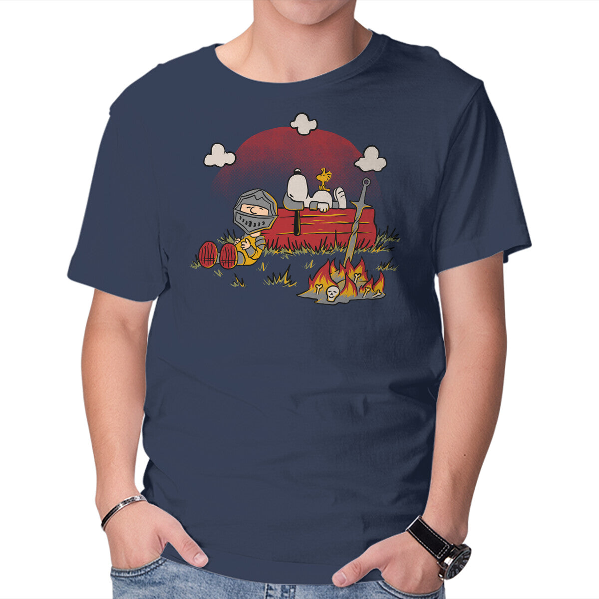 Snoopy Dark Souls – Gaming Graphic T-Shirt in navy, product display