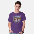 Model wearing purple Never Do It – Horror Graphic T-Shirt