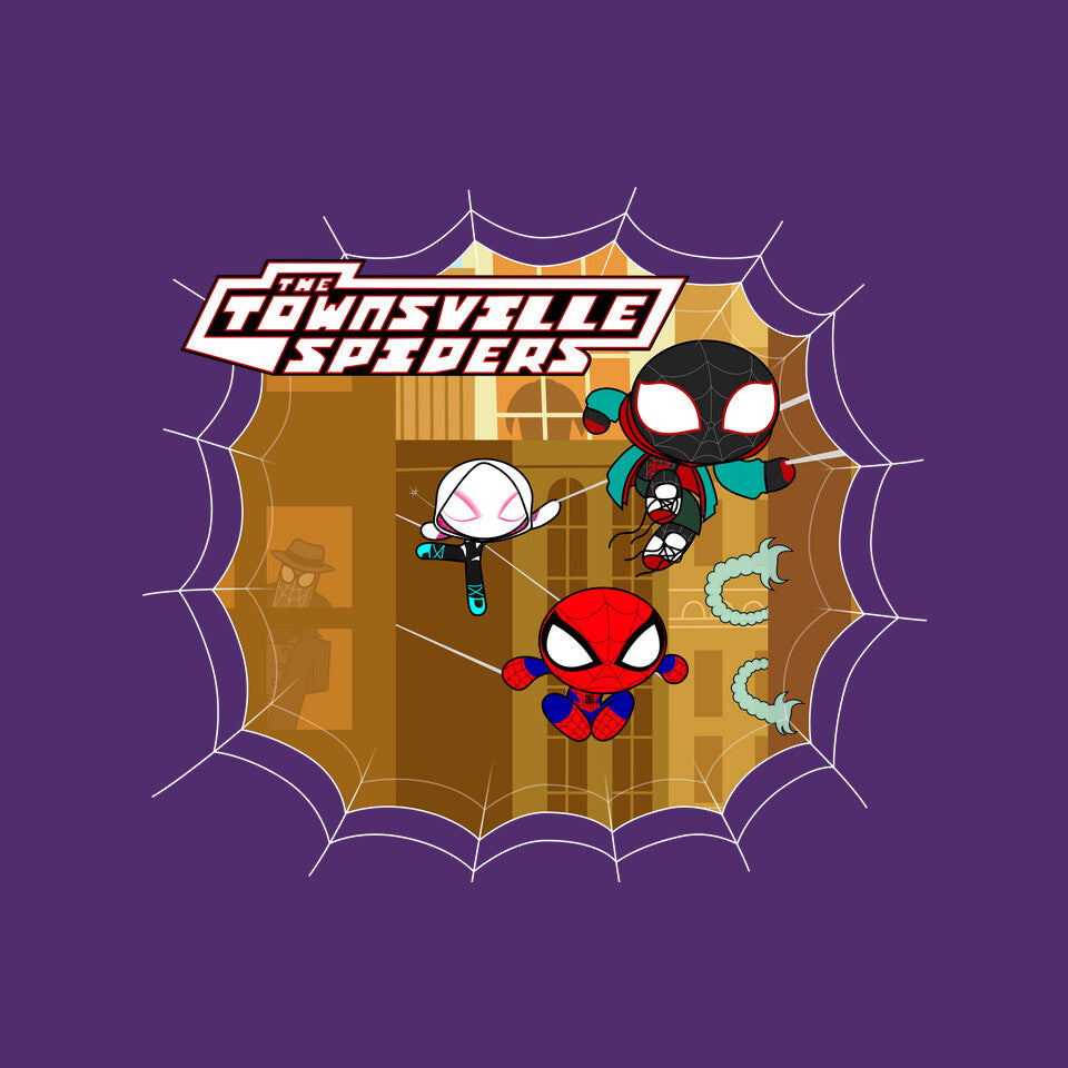 The Townsville Spiders – Movie Graphic T-Shirt design artwork for purple graphic T-shirt
