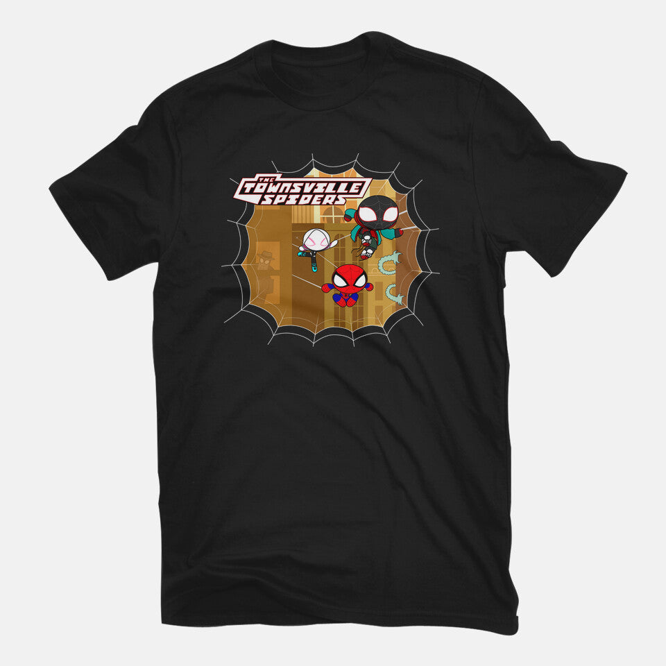 The Townsville Spiders – Movie Graphic T-Shirt in black, flat-lay product view