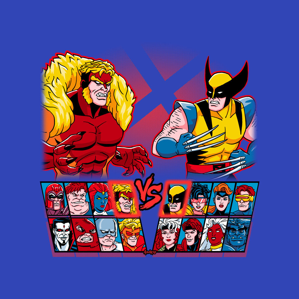 Mutant Fighter – Gaming Graphic T-Shirt design artwork for royal blue graphic T-shirt