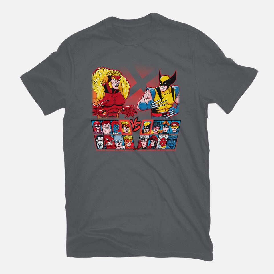 Mutant Fighter – Gaming Graphic T-Shirt in charcoal, flat-lay product view
