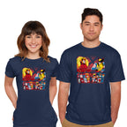 Model wearing navy Mutant Fighter – Gaming Graphic T-Shirt