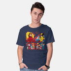 Model wearing navy Mutant Fighter – Gaming Graphic T-Shirt