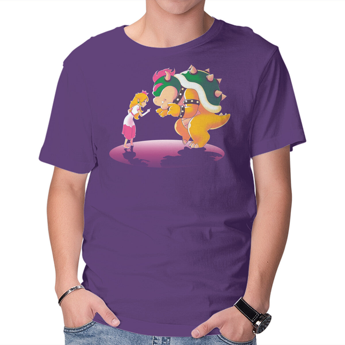 Peach Fiction – Gaming Graphic T-Shirt in purple, product display