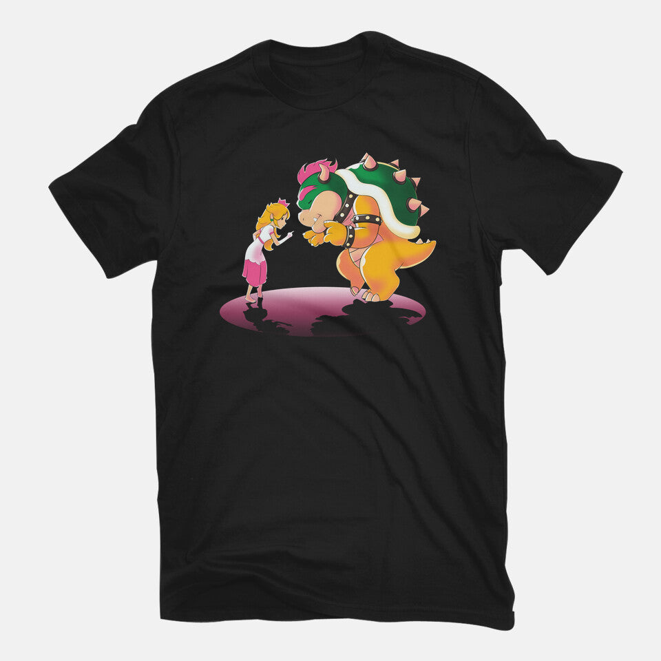 Peach Fiction – Gaming Graphic T-Shirt in black, flat-lay product view