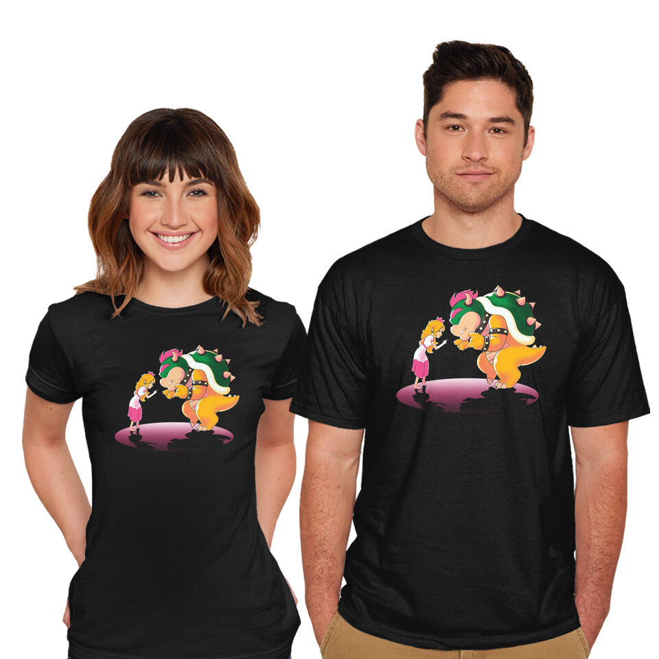 Model wearing black Peach Fiction – Gaming Graphic T-Shirt