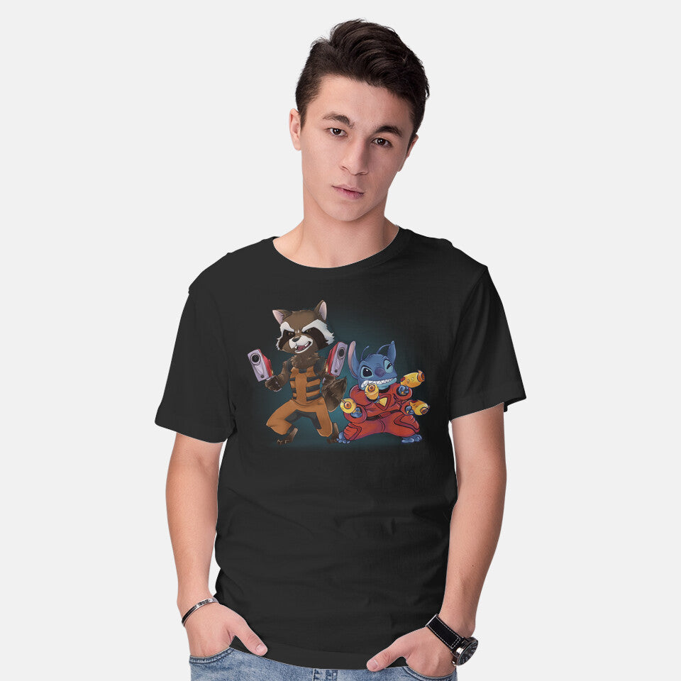 Model wearing black Experiments United – Sci-Fi Graphic T-Shirt