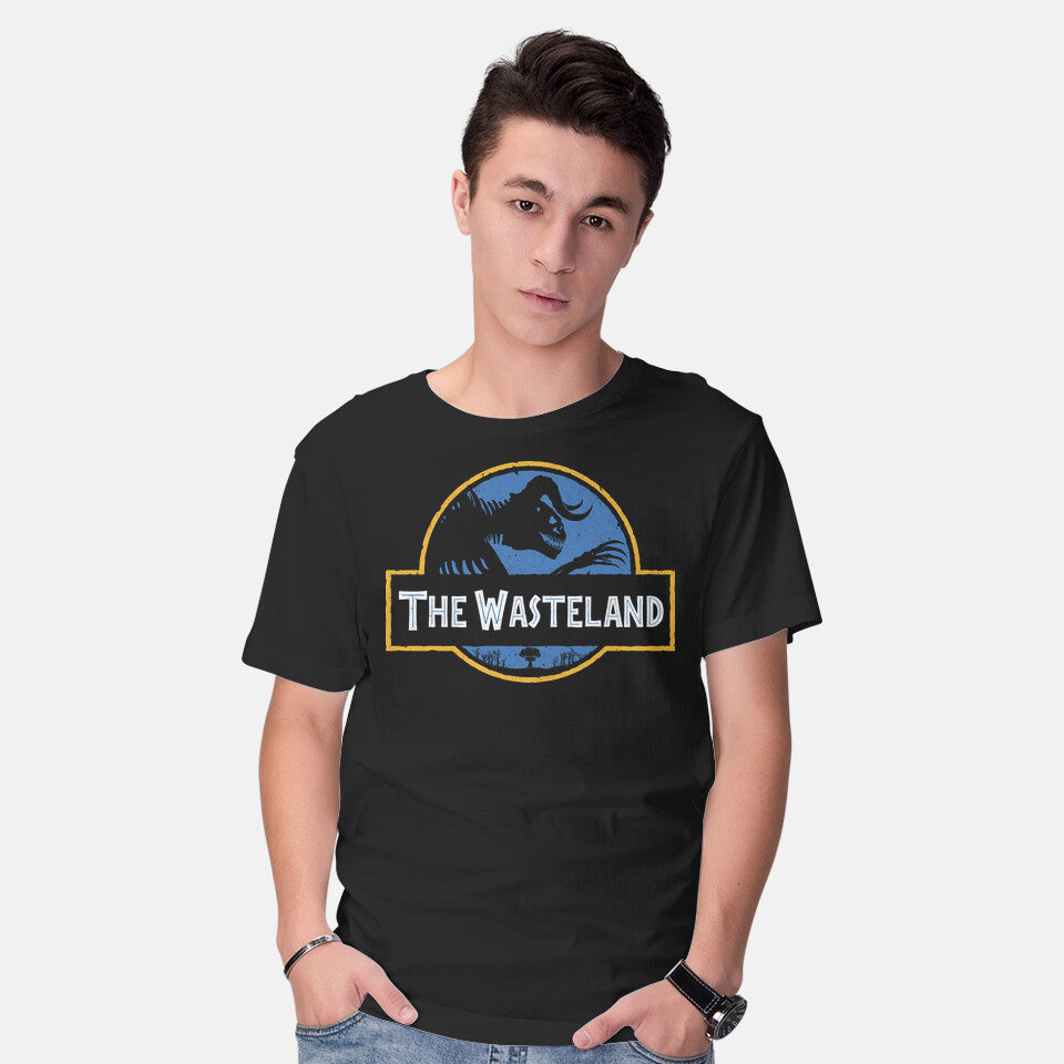 Model wearing black The Wasteland – Gaming Graphic T-Shirt