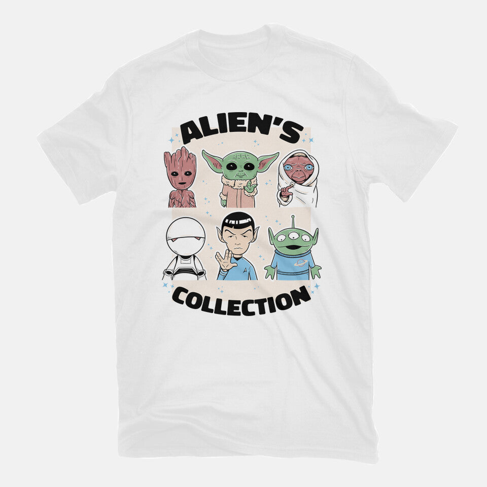Alien's Collection – Sci-Fi Graphic T-Shirt in white, flat-lay product view