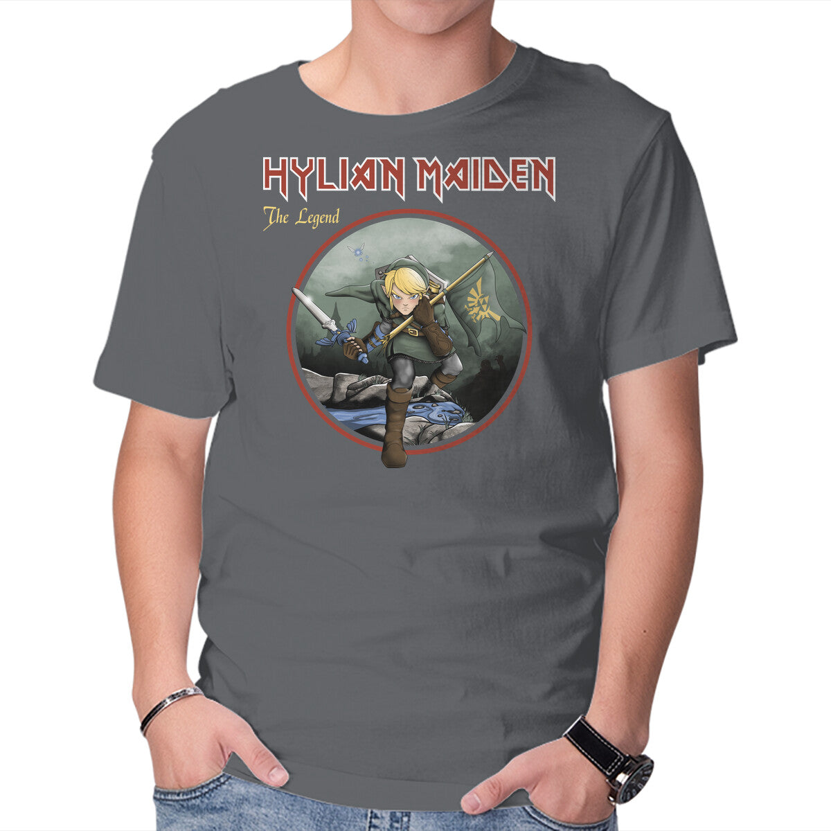 Hylian Maiden – Gaming Graphic T-Shirt in charcoal, product display