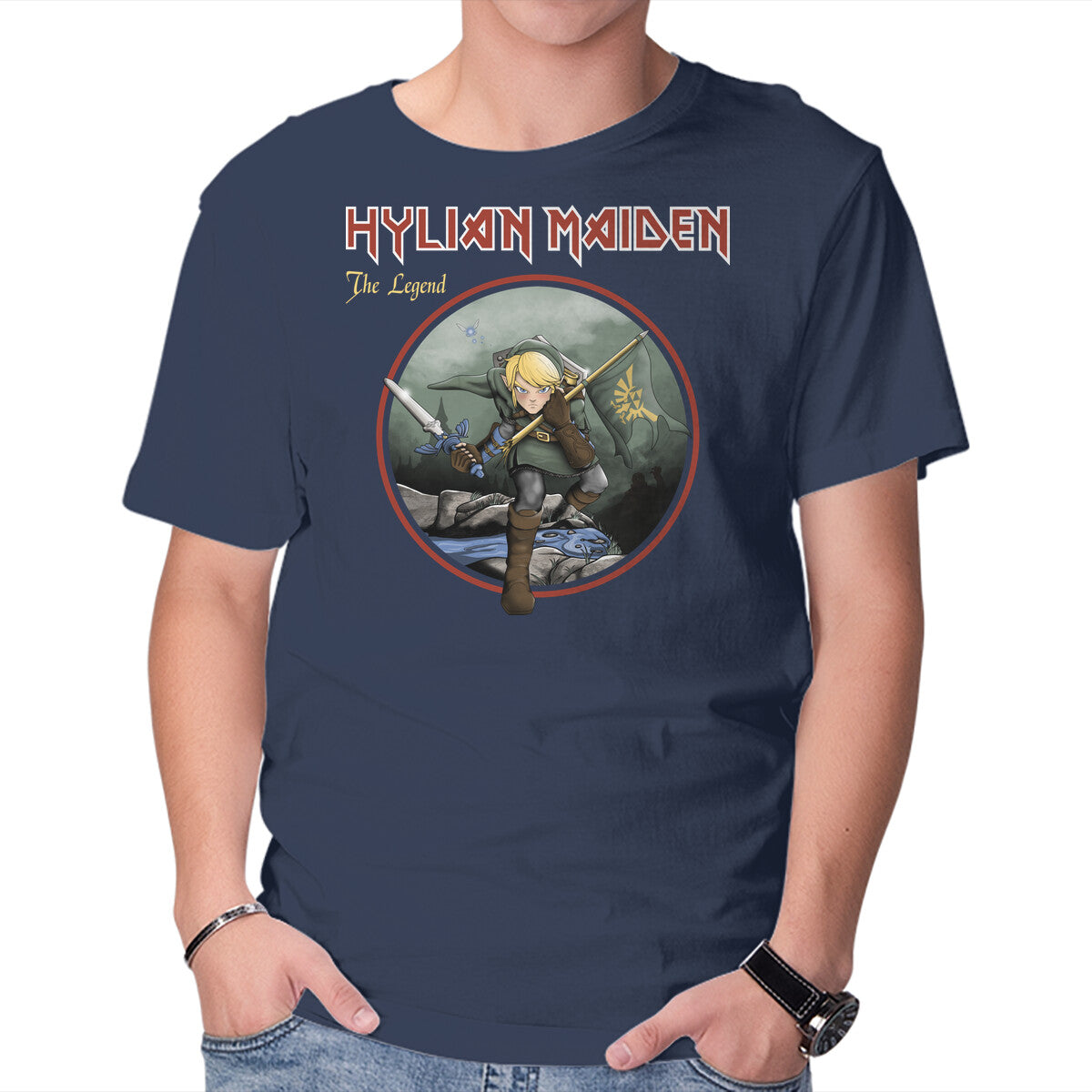 Hylian Maiden – Gaming Graphic T-Shirt in navy, product display