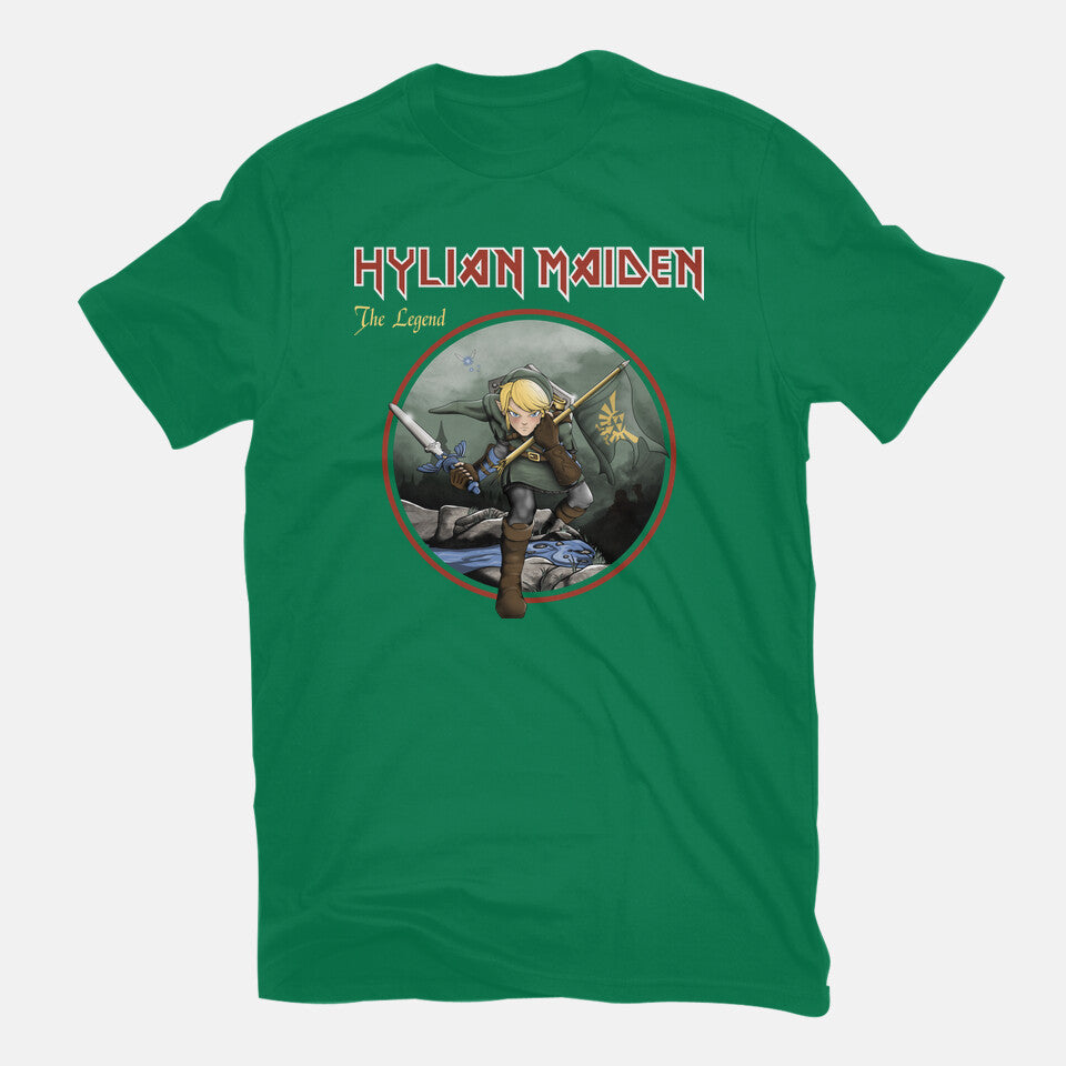 Hylian Maiden – Gaming Graphic T-Shirt in green, flat-lay product view