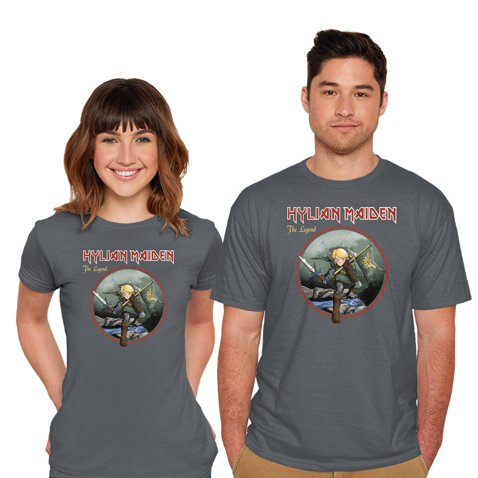 Model wearing charcoal Hylian Maiden – Gaming Graphic T-Shirt