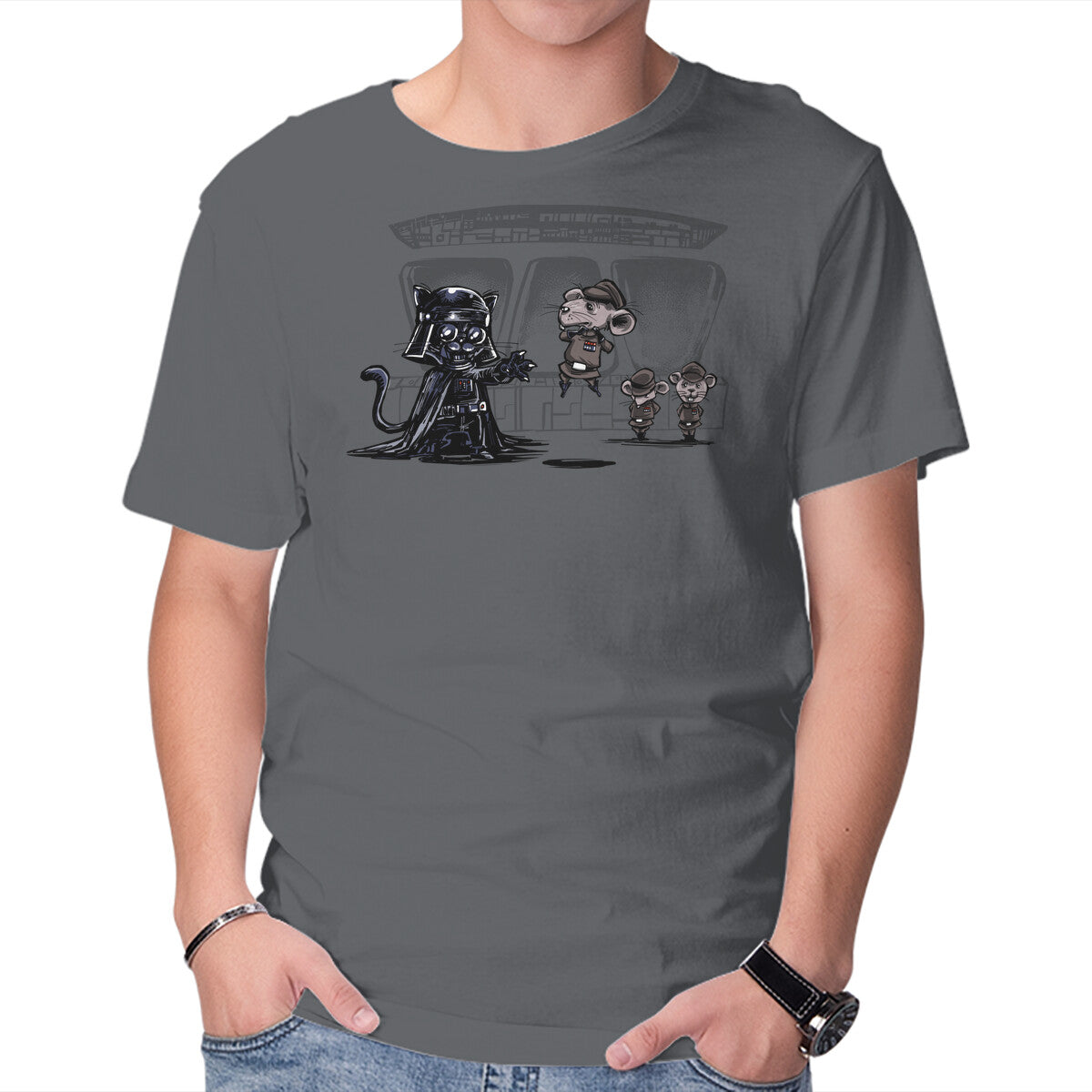 Cat Vader – Cat Graphic T-Shirt in charcoal, product display