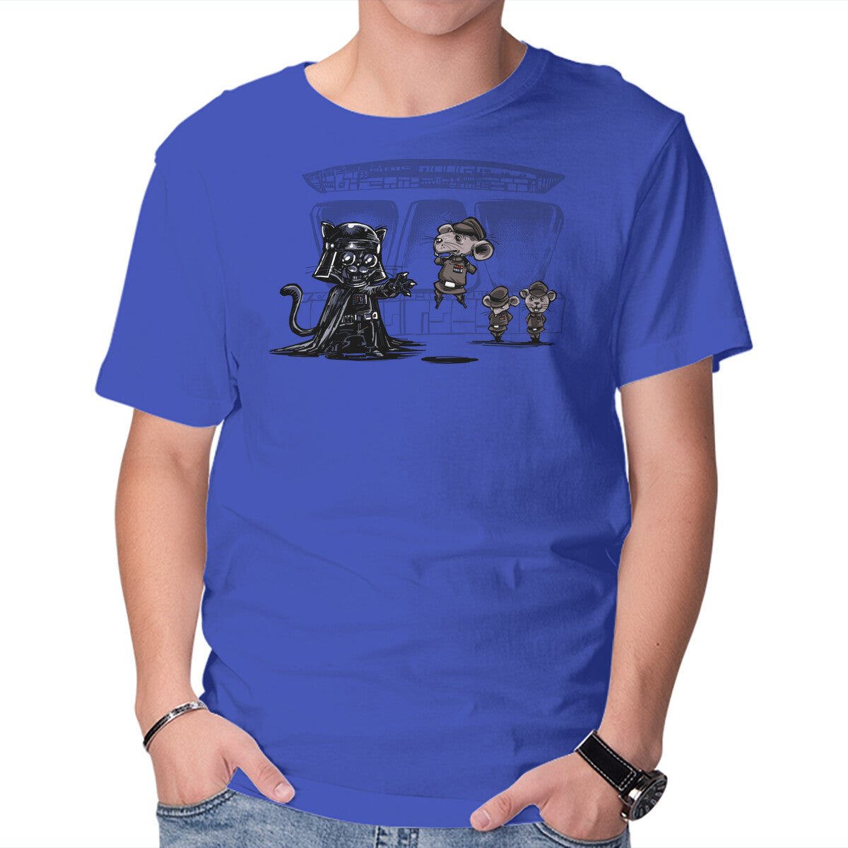 Cat Vader – Cat Graphic T-Shirt in royal blue, product display