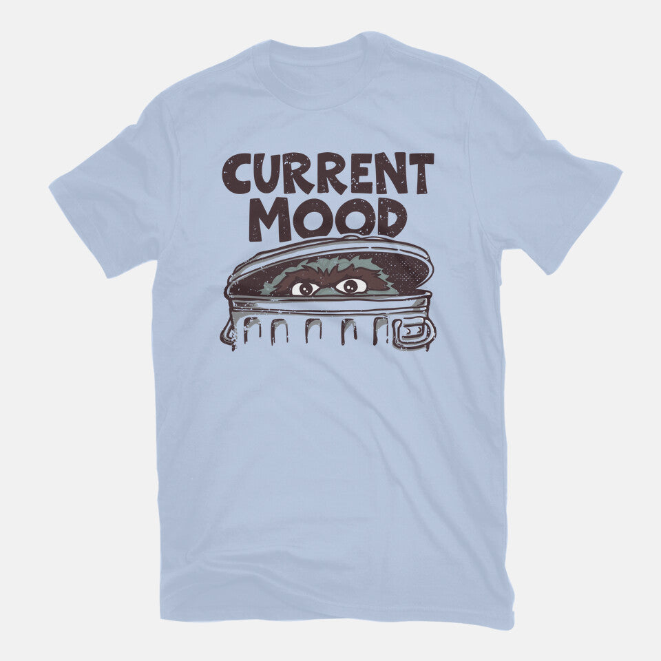 Current Mood – Funny Graphic T-Shirt in blue, flat-lay product view