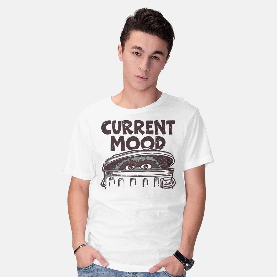 Model wearing white Current Mood – Funny Graphic T-Shirt