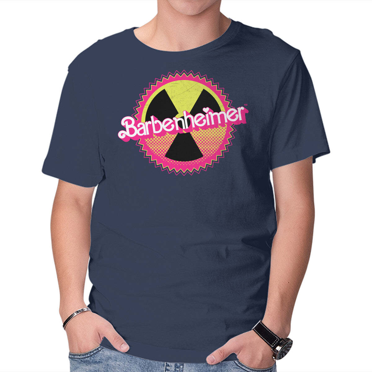 Barbenheimer Reactor – Movie Graphic T-Shirt in navy, product display