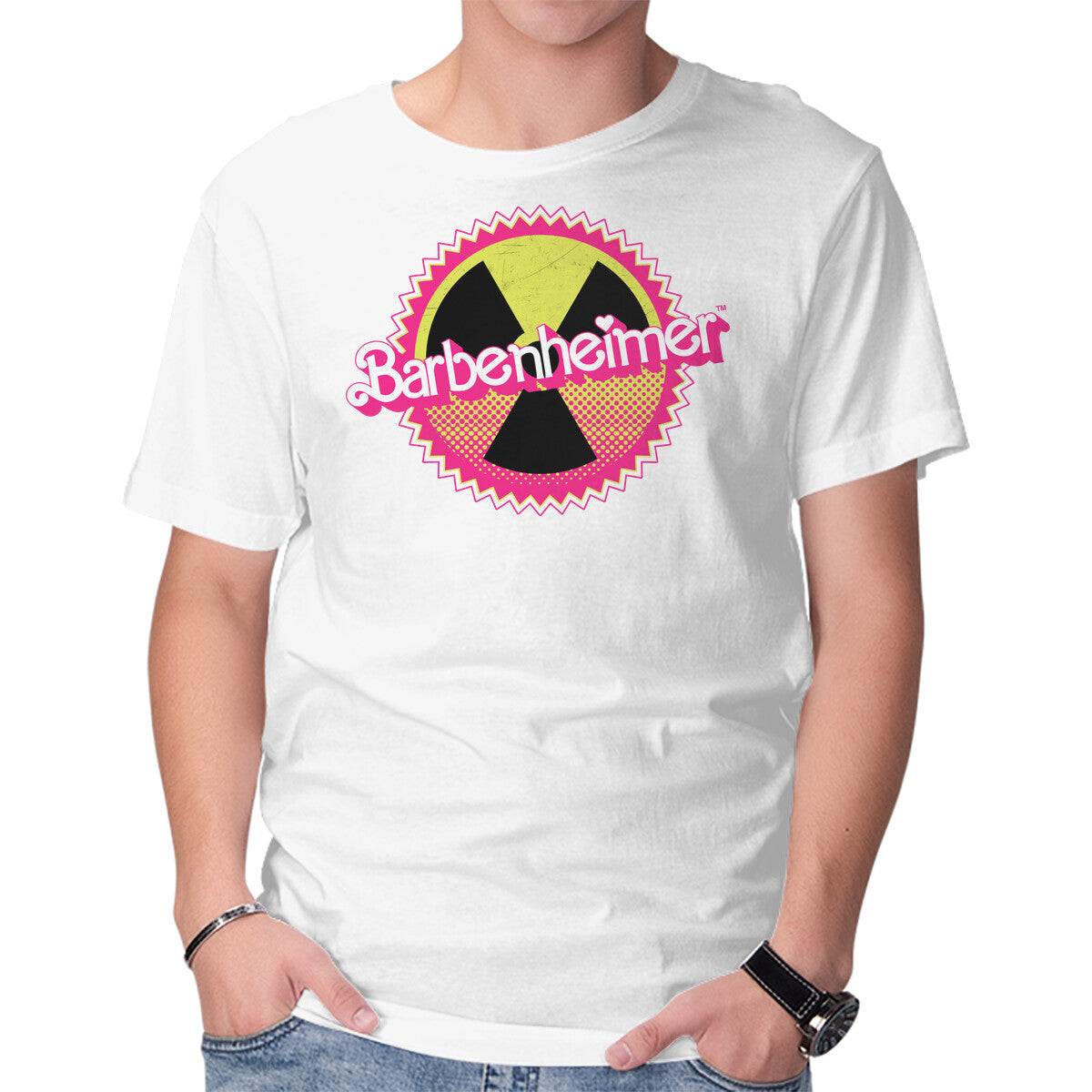 Barbenheimer Reactor – Movie Graphic T-Shirt in white, product display