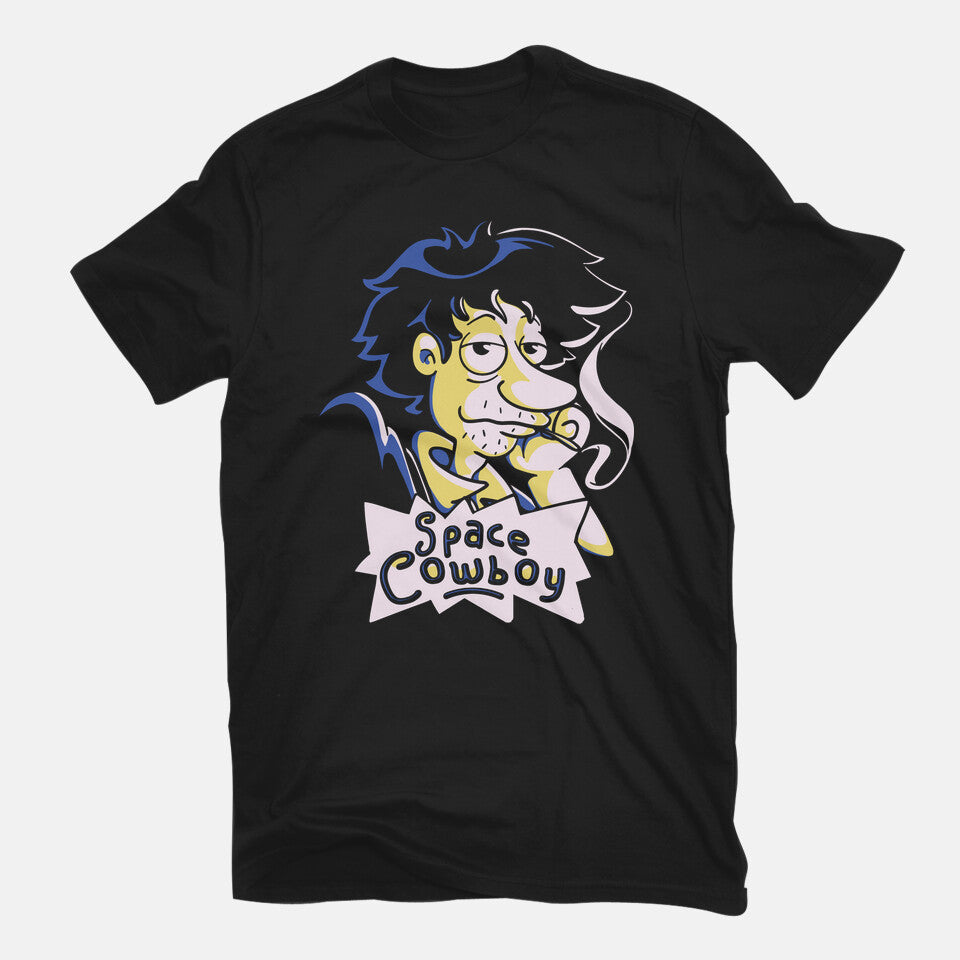 Stu Spiegel – Anime Graphic T-Shirt in black, flat-lay product view