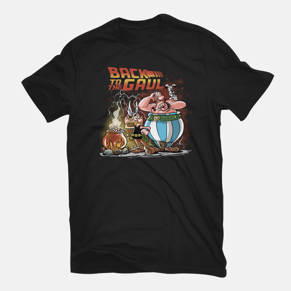 Back To The Gaul – Fantasy Graphic T-Shirt in black, flat-lay product view