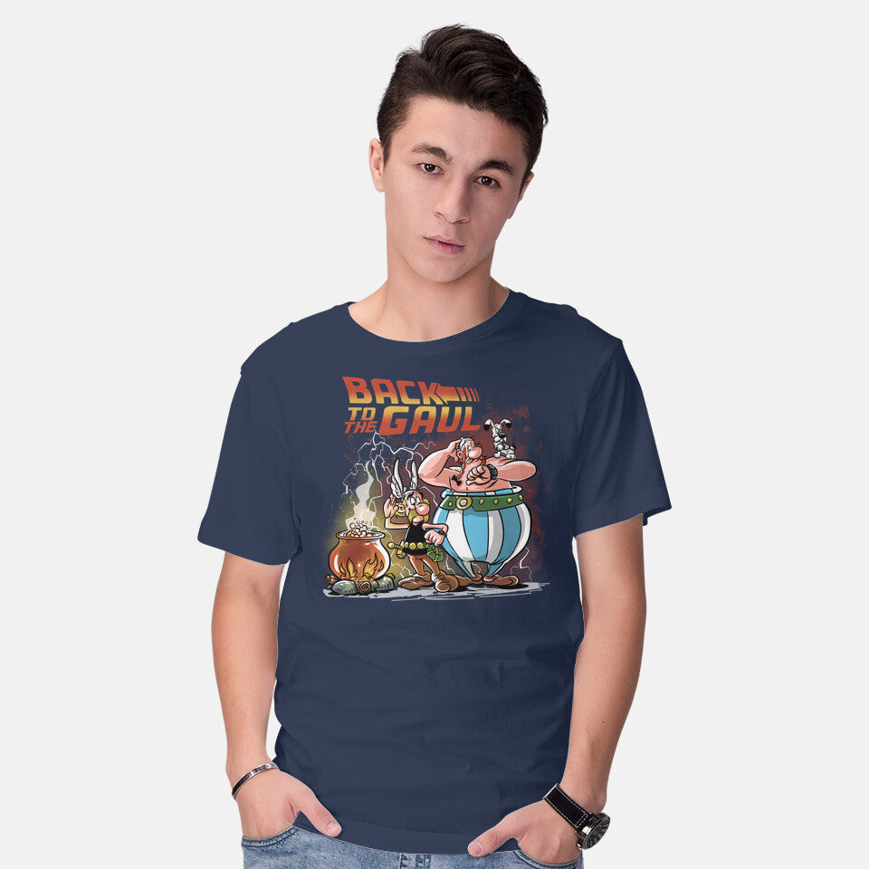 Model wearing navy Back To The Gaul – Fantasy Graphic T-Shirt