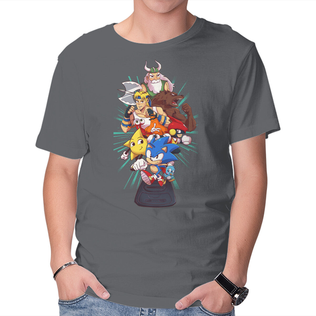 Megadrive – Gaming Graphic T-Shirt in charcoal, product display