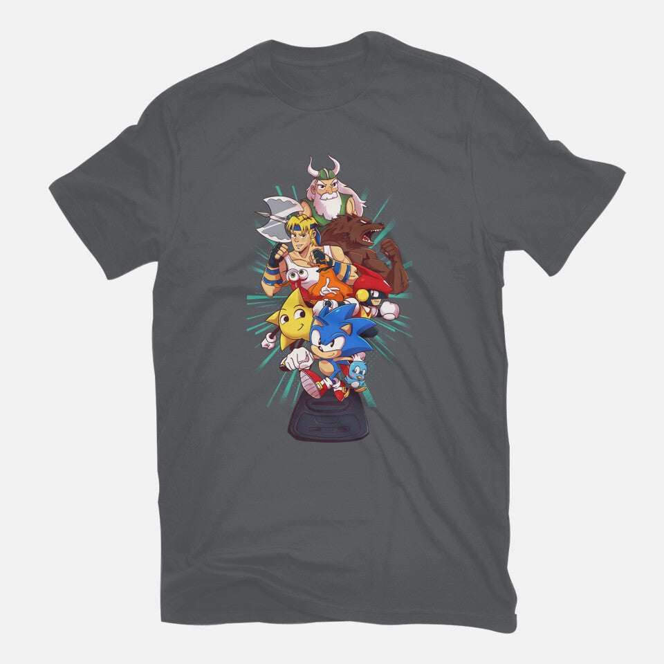 Megadrive – Gaming Graphic T-Shirt in charcoal, flat-lay product view