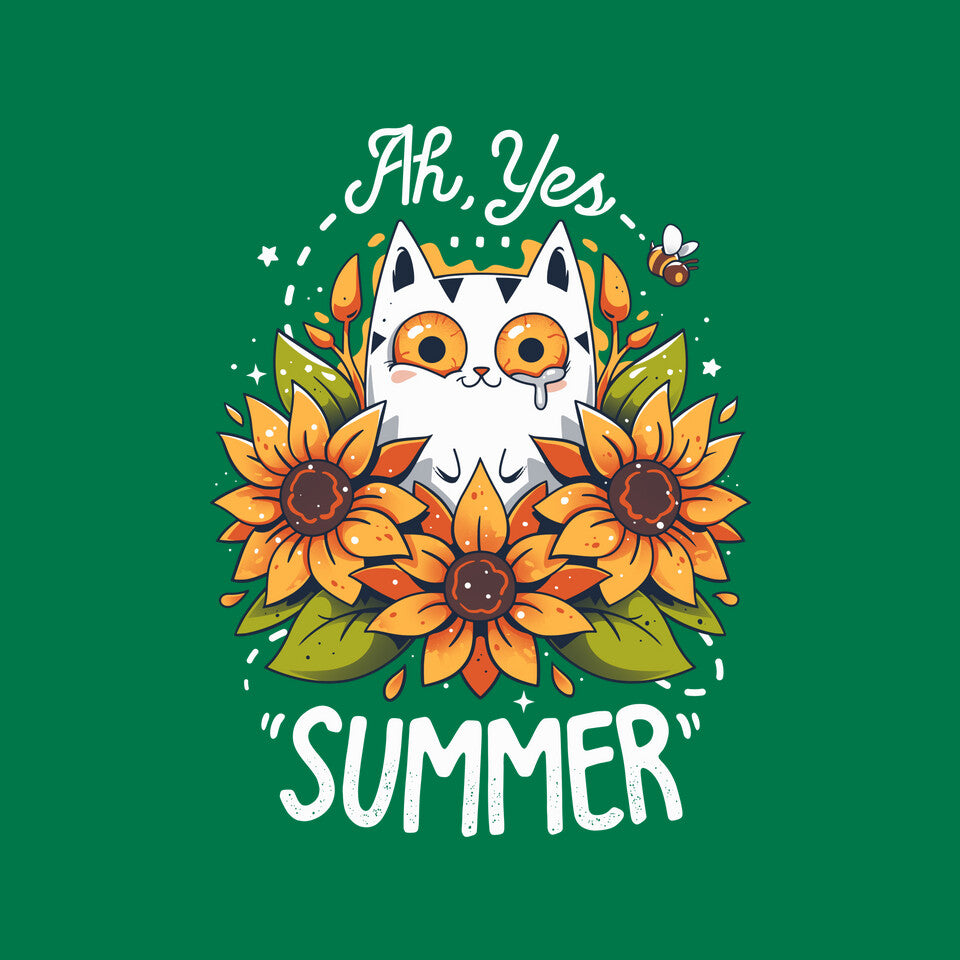 Summer Kitten Sniffles – Cat Graphic T-Shirt design artwork for green graphic T-shirt