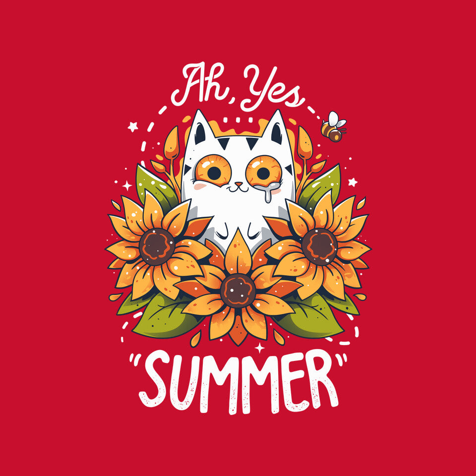 Summer Kitten Sniffles – Cat Graphic T-Shirt design artwork for red graphic T-shirt
