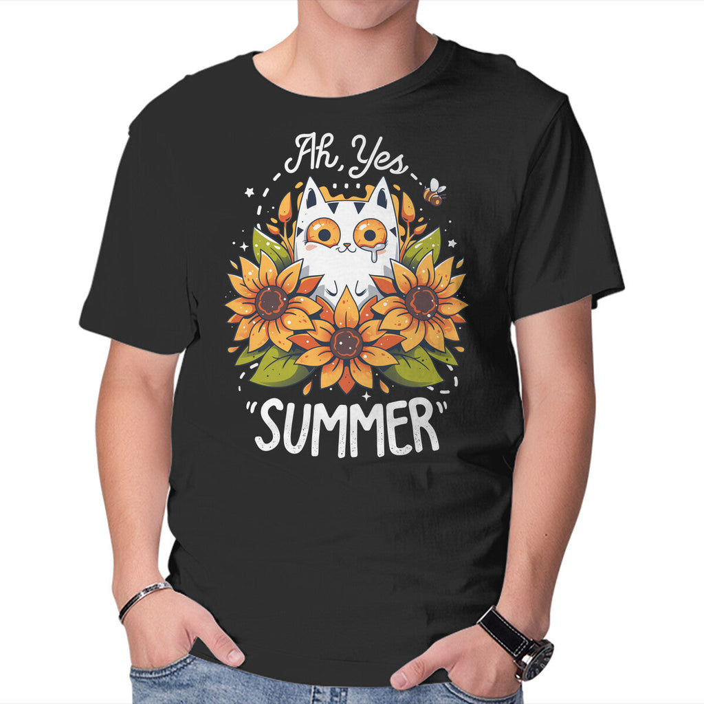 Summer Kitten Sniffles – Cat Graphic T-Shirt in black, product display
