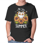 Summer Kitten Sniffles – Cat Graphic T-Shirt in black, product display