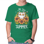 Summer Kitten Sniffles – Cat Graphic T-Shirt in green, product display