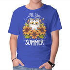 Summer Kitten Sniffles – Cat Graphic T-Shirt in royal blue, product display