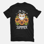 Summer Kitten Sniffles – Cat Graphic T-Shirt in black, flat-lay product view