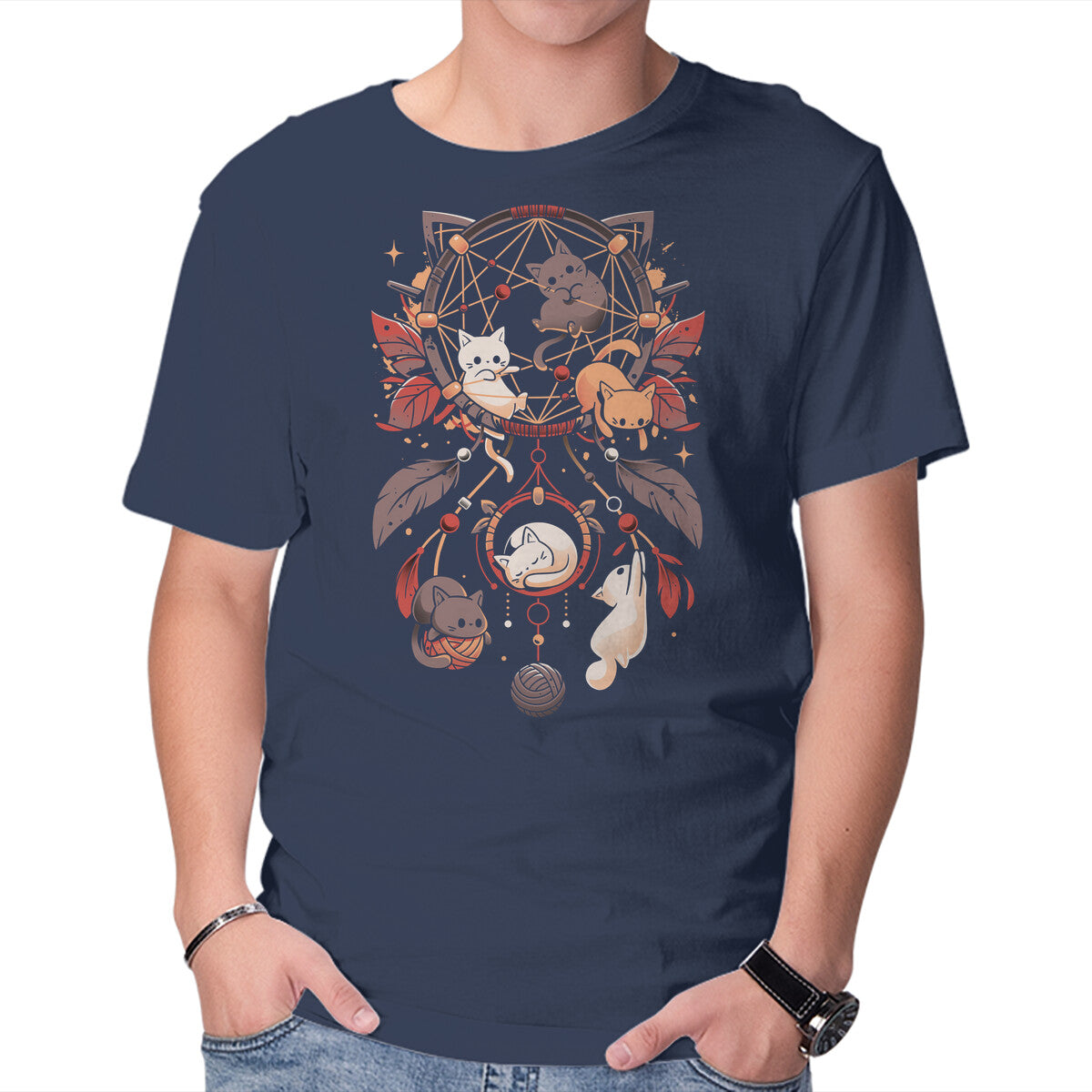 Cat Catcher – Cat Graphic T-Shirt in navy, product display