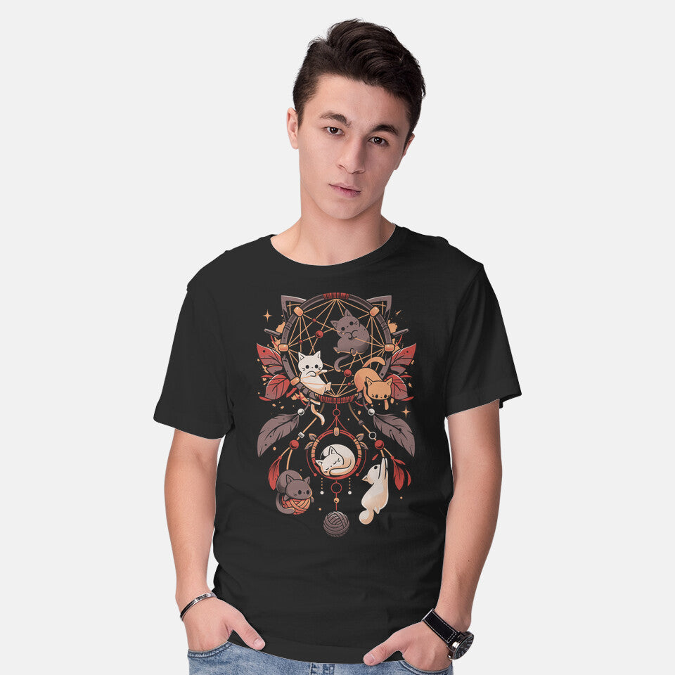 Model wearing black Cat Catcher – Cat Graphic T-Shirt