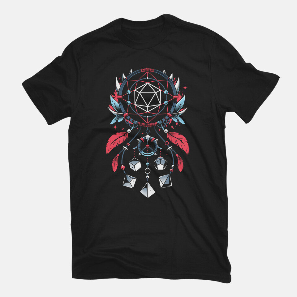 Dice Catcher – Gaming Graphic T-Shirt in black, flat-lay product view