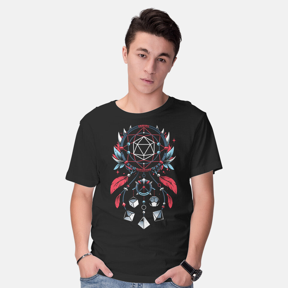 Model wearing black Dice Catcher – Gaming Graphic T-Shirt