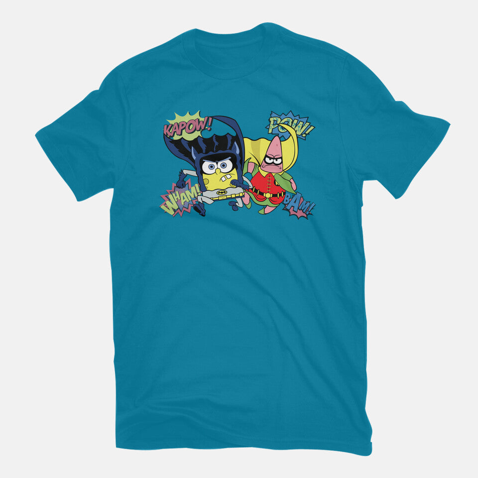 BatBob SquarePants – Funny Graphic T-Shirt in turquoise, flat-lay product view