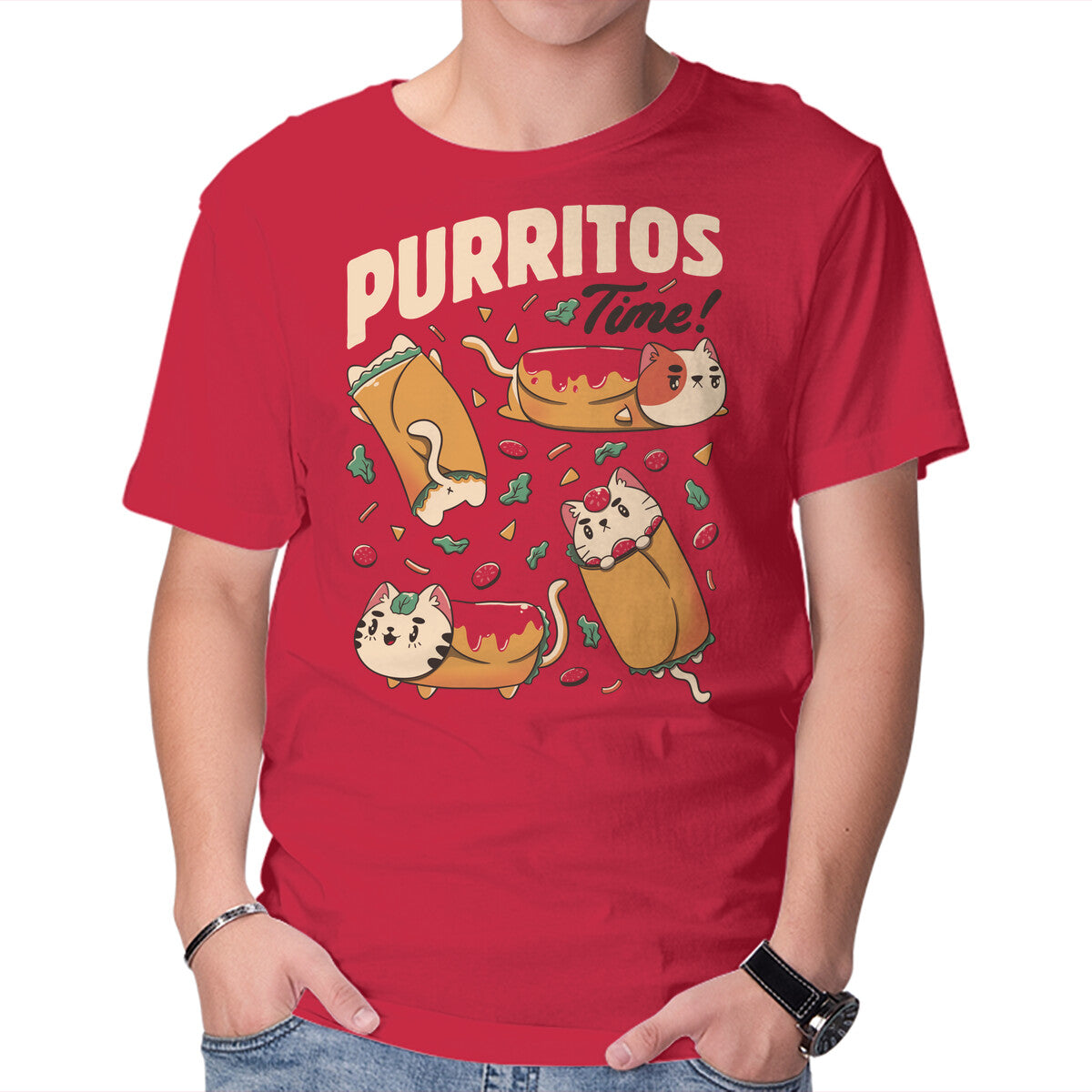 Purritos Time – Cat Graphic T-Shirt in red, product display