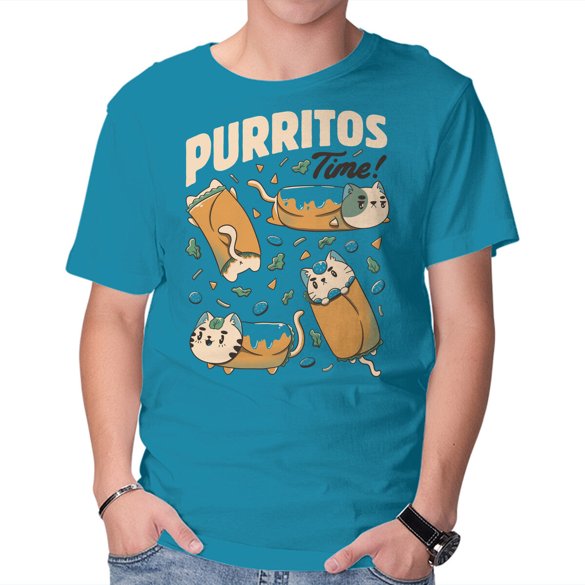 Purritos Time – Cat Graphic T-Shirt in turquoise, product display