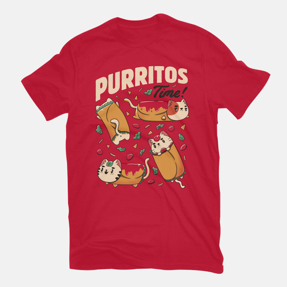 Purritos Time – Cat Graphic T-Shirt in red, flat-lay product view