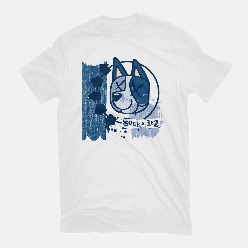 Socks-182 – Dog Graphic T-Shirt in white, flat-lay product view